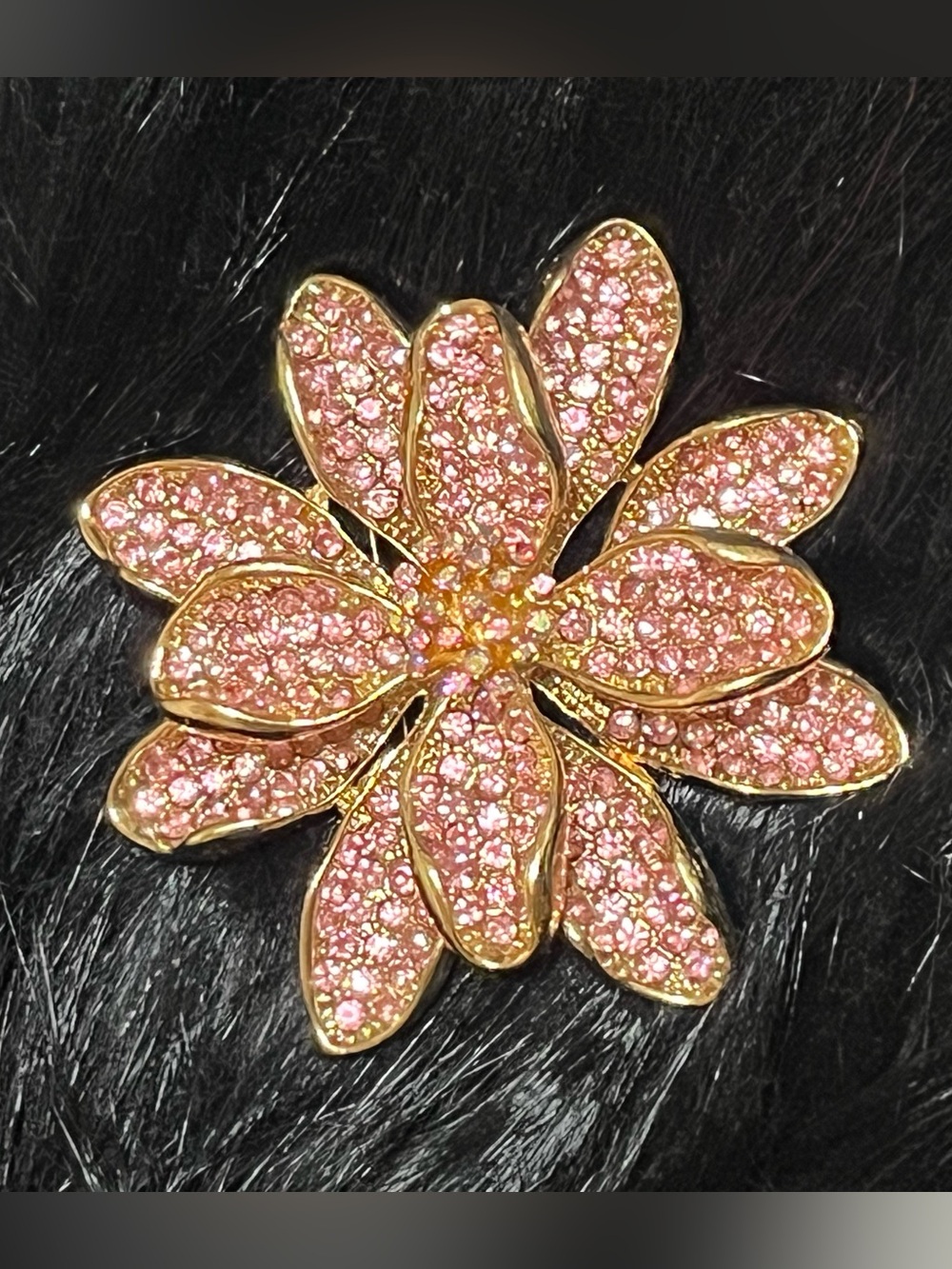 Pink Rhinestone Flower Burst Brooch